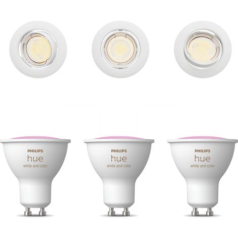 Philips Hue Peridot Set de 3 Spots encastrables non orientables GU10 (Blanc) Lumière blanche et colorée - White and Color Ambiance (1/5)