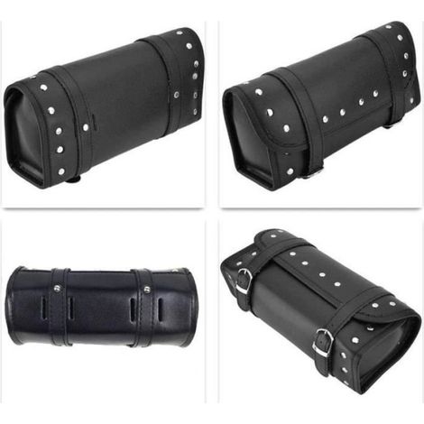 Sac à Outils de Moto en Cuir PU, Sac à Outils de Fourche Arrière, Sacoche Outils Moto Ronde,avec 2 Sangles de Montage, pour Plupart (1/4)