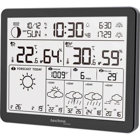 Station météo – WD3000 – prévisions 4 jours – Température intérieure/extérieure - Humidité - Pression barométrique - Wi-Fi jusqu'à 60m – Techno Line
