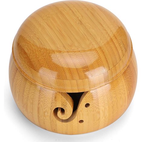 Bol de rangement pour laine en bois écologique pour la maison, rond, avec couvercle, boîte artisanale (1/5)