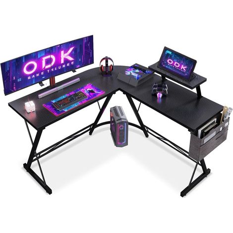 ODK Gaming Tisch L Form mit Monitorständer, Carbon Schwarz, 127 x 127 cm (1/5)