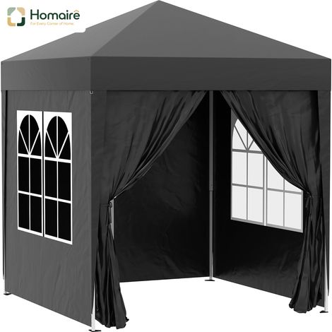 HOMAIRE Faltpavillon 2x2m avec 4 murs latéraux et fenêtres, protection UV, tentes de jardin incluant sac de transport, en acier Oxford noir