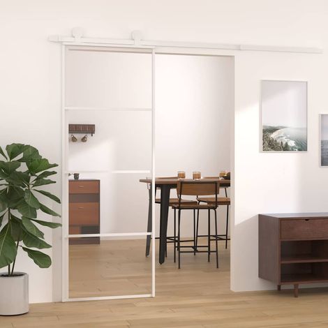 vidaXL Porte coulissante Verre ESG et aluminium 76x205 cm Blanc (1/5)