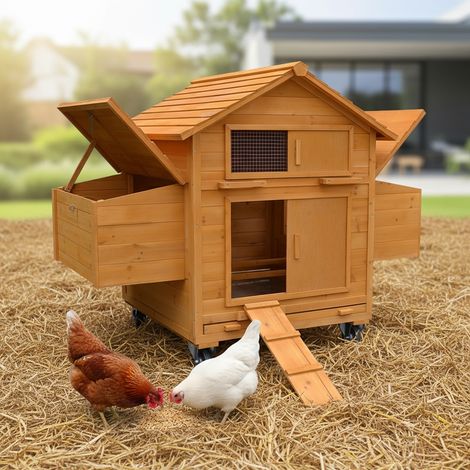 Rollbarer Hühnerstall inkl. 2 Nestboxen und Rampe Hühnerhaus Geflügelstall Holz
