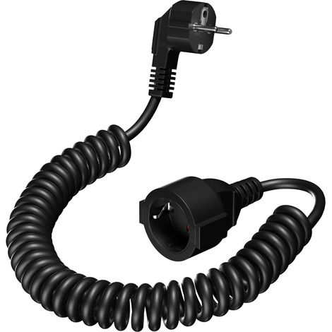 Câble de Extension Spiralé 2M, Câble Spiralé à Contact de Protection Extensible de 0,7M à 2 M Max, IP20 Rallonge Electrique Exterieure pour la Maison, Le Bureau, l'extérieur, Noir (1/5)