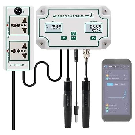 Multifunktionales LCD-Wasserqualitätsmessgerät, Wasserqualitätsdetektor, Online-WLAN-pH- und EC-Messgerät, Leitfähigkeits- und Temperaturmessgerät für die Wasserqualitätsprüfung in der Hydrokultur