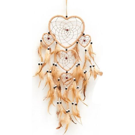 Attrape-rêves Beige Capteur de Rêves Faite Main Décoration Murale en Plumes (1/4)