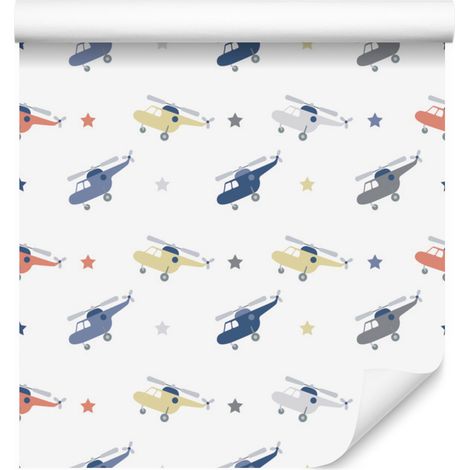 Carta da parati con stelle ed elicotteri dai colori pastello per soggiorno e camera da letto, 50x1000 cm. (1/5)