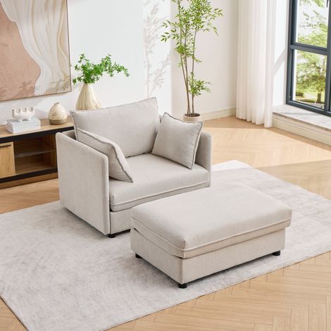 Sofá y sillón individual moderno y minimalista para espacios pequeños – Incluye otomana con espacio de almacenamiento (sofá de tela para la sala de estar) (1/5)
