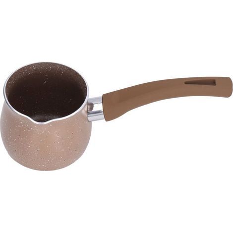 Milchtopf, 8 cm Durchmesser, antihaftbeschichteter Topf mit Ausgießern, emaillierter Aluminiumlegierungstopf mit Innenbeschichtung, kleiner Suppentopf (braun) (1/5)