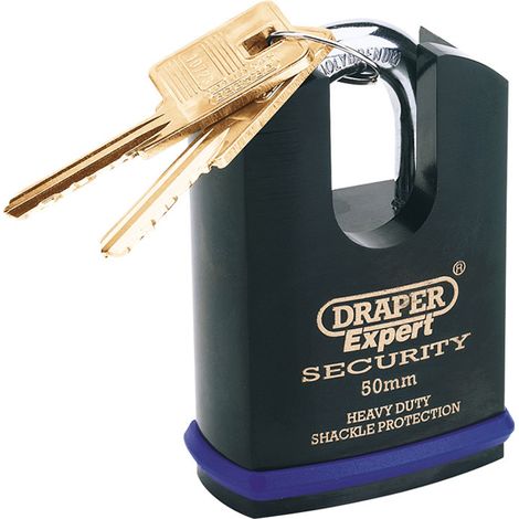 Heavy Duty Solid Steel Padlock with Shrouded Shackle, 50mm Locking Diameter, Model 64197 by Draper H/DUTY (1/5)