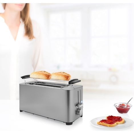 Langschlitztoaster Edelstahl für 4 Scheiben mit 7 Stufen & Brotrost - 1400 Watt (1/5)