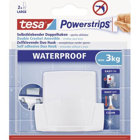 TESA 59704-00000-00 POWERSTRIPS WATERPROOF DOPPIO GANCIO ADESIVO, BIANCO (1/3)