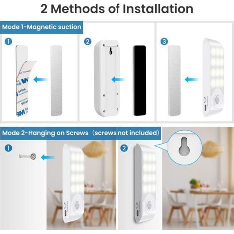 Veilleuse LED - Détecteur De Mouvement - Rechargeable USB-C - 120° 3 M - 180 Lm - Blanc Chaud - 2 Pièces (1/5)