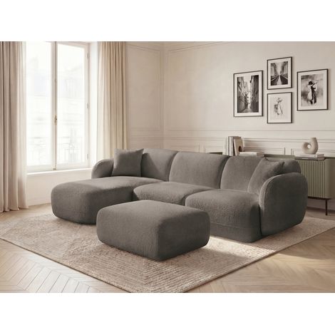 BOBOCHIC - Canapé d'angle fixe modulable ANDA tissu chenille avec pouf Angle gauche Taupe (1/5)