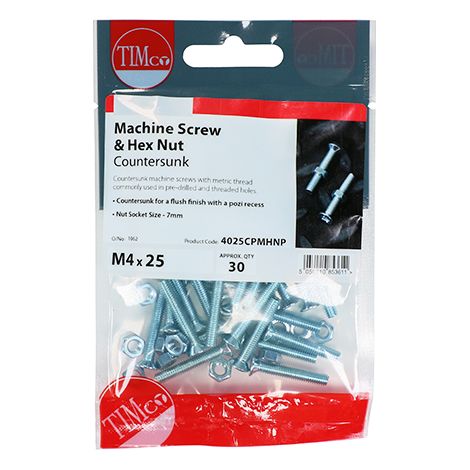 TIMCO Machine Countersunk Screws & Hex Nut Silver - M6 x 40 (1/3)