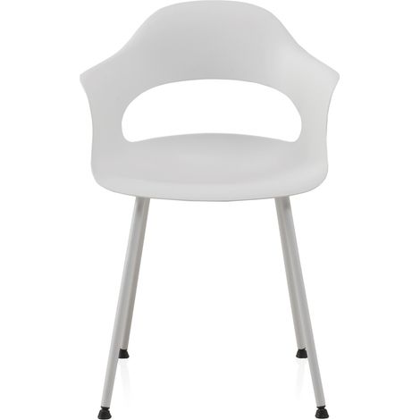 Lot de 4 fauteuils en polypropylène blanc avec pieds en métal (1/5)