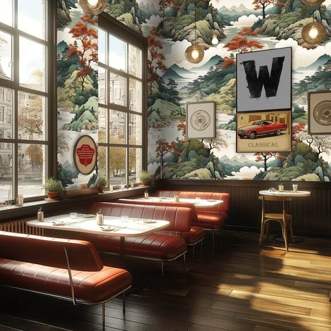 Photo wallpaper wall Profhome 790154 hot embossed non-woven wallpaper slightly textured with Asian pattern matt beige red brown blue olive green 1,59 m x 2,8 m