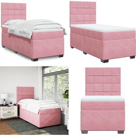 Boxspringbett mit Matratze Rosa 100x200 cm Samt - Boxspringbett - Samtbett - Rosa Bett - Doppelbett - Bettgestell - Home & Living (1/5)