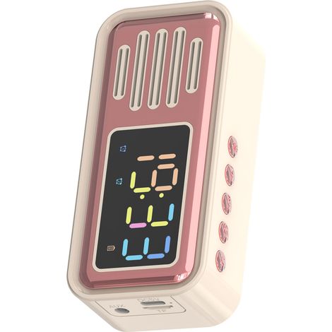 Tragbarer, innovativer Retro-Tischwecker mit Bluetooth-Lautsprecher und LED-Farbdisplay, Beige (1/5)