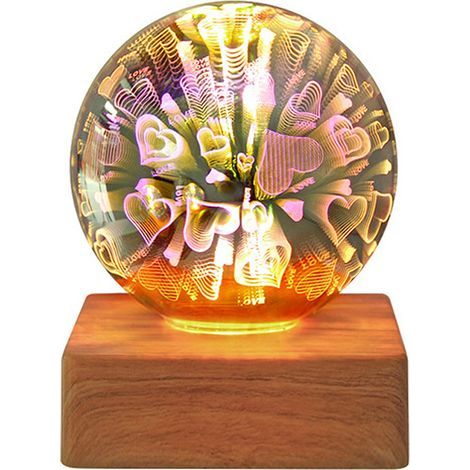 Kristallkugel-Nachtlicht – Holzsockel – 3D-LED – 8 cm – USB-Anschluss – Fernbedienung – Für Büro und Schlafzimmer (1/5)