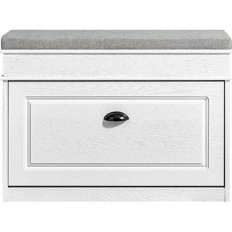 SoBuy Shoe Cabinet Entryway Bench - Shoe Bench with Flip-Top Storage and Cushion Shoe Storage for Hallway, Living Room 75x24x51cm, Capacity 180kg, Weathered White Wood Effect, FSR82-L-WG