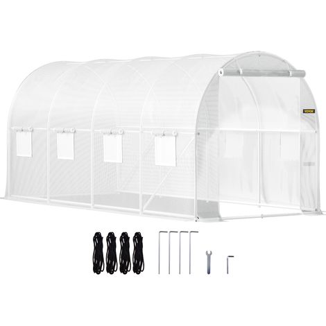 Mophorn – Serre tunnel 4,6x2,1x2,1 m – Acier galvanisé – Couverture étanche en PE 140 g/cm³ – 8 fenêtres pour ventilation – Poutre supérieure et poteaux diagonaux