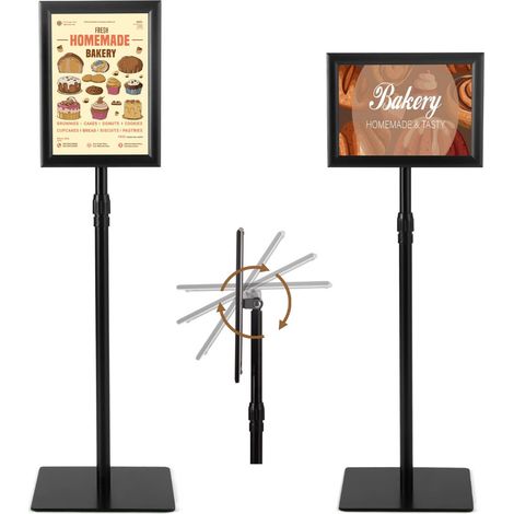 Lot de 2 porte-affiches sur pied 73 x 28 x 28 cm hauteur réglable 74-118 cm rotation 360° finition noire en métal