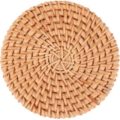 10 Stück – 8 cm hitzebeständige Rattan-Untersetzer – rund, hitzebeständig – 8 x 8 x 0,7 cm – Holzfarbe (1/5)