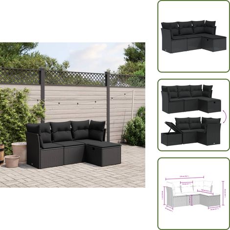 4-tlg. Garten-Sofagarnitur mit Kissen Schwarz Poly Rattan - Gartensortiment - Gartenmöbelset - Outdoor Sofa - Lounge Set - Rattan Gartenmöbel (1/5)