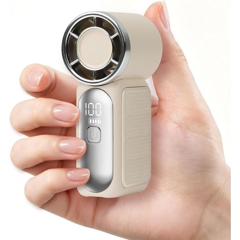 Ventilateur Portable à Main, Mini Ventilateur Turbo Réglable en 6 Vitesses, LED Affichage & Rechargeable USB-C Ventilateurs pour Extérieur, Voyage, Bureau, indispensable pour l'été (Blanc) (1/5)