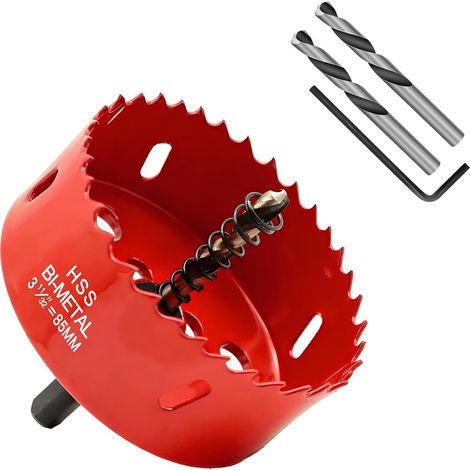 Hole Saw 85 mm, HSS M42 Bi-Metal Hole Saws Wood, with Triangular Shank Adapter and Centre Drill, Ideal for Hollow Wall Boxes, Drywall, Plastic, Plaster Plate (1/5)
