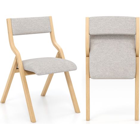 Lot de 2 Chaises de Salle à Manger Pliantes, Chaises de Cuisine Rembourrées avec Cadre en Bois Massif, Dossier en Tissu de Lin, Sans Accoudoirs, Gris (1/5)
