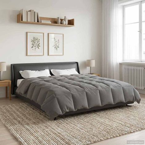 Couette d'hiver matelassée réversible en microfibre gris clair 220 x 260 cm - PANGIVO (1/5)