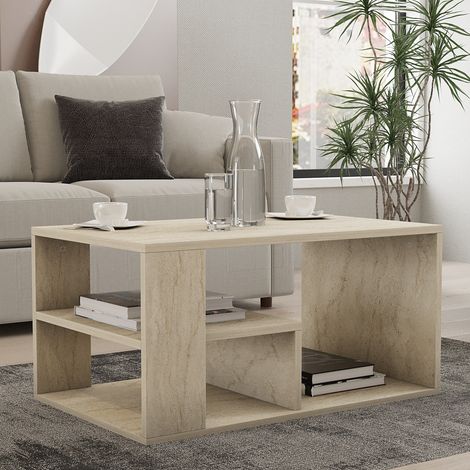 Grüner Couchtisch, 2 Fächer, Rechteckig, Marmoroptik-Platte, 80x40x50h cm Beige Marmor (1/5)