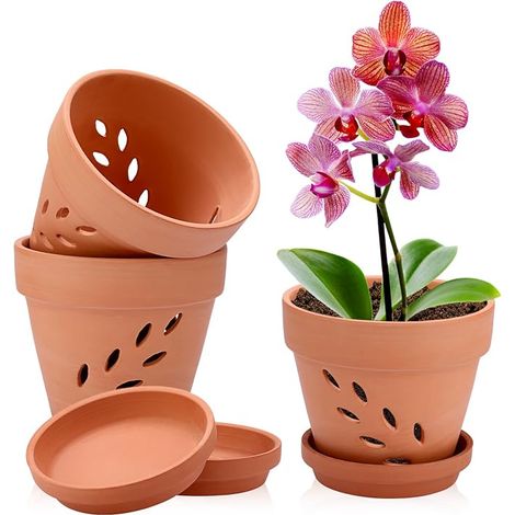 Terracotta Flower Pots with Holes and Saucers, 15x13cm, 3pcs (1/5)