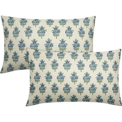 Taies d'oreiller à motifs floraux vert sauge et bleu, 12x20 cm, lot de 2, imprimé floral printanier, taies d'oreiller décoratives, compatibles avec les canapés, les bancs et les lits. (1/5)