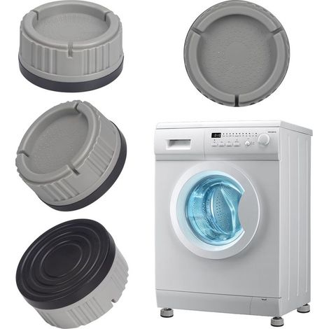 4 Pièces Universel Tapis Amortisseurs Lave Linge Socle Anti-Dérapants Pied Drainage Antirouille Support Antivibration pour Séchoir, Frigo (Gris) (1/5)