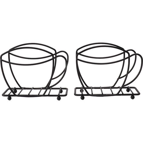 2 Porte-serviettes en fer Forme de tasse à café Distributeur de mouchoirs autoportant Support de serviettes pour table de salle à manger restaurant Noir (1/5)