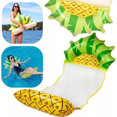 Matelas hamac aquatique gonflable avec filet de natation 130x70cm - Ananas (1/5)