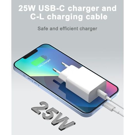 25W USB C Rapide Chargeur Replacement pour iPhone 14,14 Pro, 14 Pro Max, 14 Plus, 13, 12, 11, XR, SE,X,XS, 8, iPad Air, Pods, Type C Prise Mural Secteur Adaptateur Alimentation avec 1.5M Câble