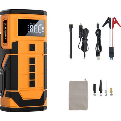 Démarreur de saut de voiture 600A Peak 150PSI 14.8V, gonfleur de pneus au Lithium-Ion sans fil, alimentation de secours (1/4)