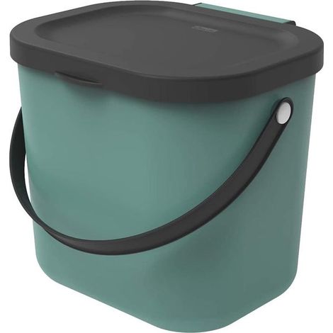 Poubelle de tri sélectif 6L en plastique recyclé – Dimensions 208x235x200mm – Trou de suspension pour installation murale – Vert foncé – Rotho (1/5)