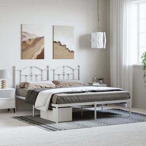 vidaXL Metal Bed Frame without Mattress with Headboard White 183x213cm (1/5)