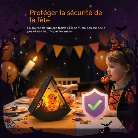 Lanterne à bougie portable citrouille d’Halloween, lampe décorative lumineuse, accessoire pour mise en scène de fête, objet d’ornement pour décoration festive (1/2)