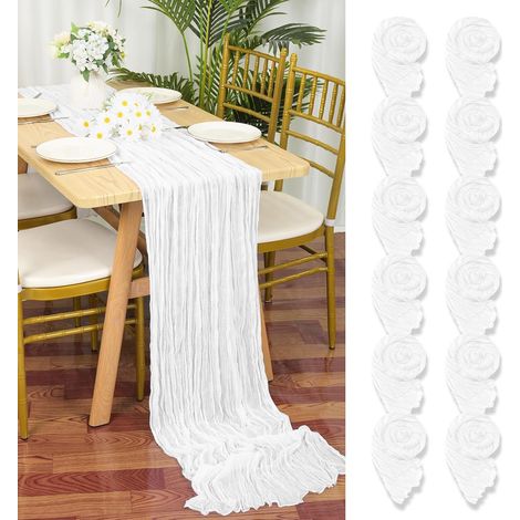 Lot de 12 chemins de table en gaze blanche, 55x300 cm, pour mariage ou douche nuptiale. (1/5)