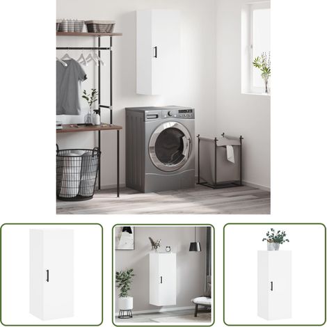 The Living Store Armoire murale blanc 34,5x34x90 cm - Armoire Murale - Meuble De Rangement - Armoire Blanche - Étagère Murale - Rangement Mural (1/5)