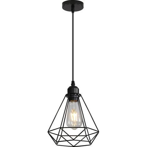 Lampe suspension vintage en cage noire - Lustre rétro industriel - Corde ajustable 100 cm - 220V 60W (1/5)