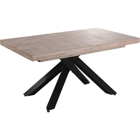Table à manger rectangulaire extensible en bois coloris chêne miel / pieds noir - Longueur 160-240 x profondeur 90 x hauteur 76 cm -PEGANE- (1/5)