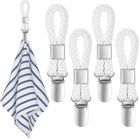 Set di 4 fermagli per asciugamani, gancio per strofinaccio, porta asciugamani per il bagno, fermagli per asciugamani per armadi e asciugamani da appendere (bianco) (1/5)